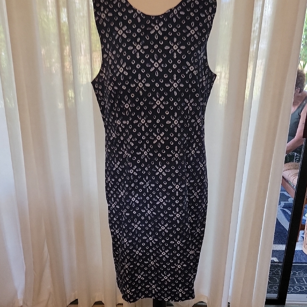 Chadwicks Dark Blue and White Sleeveless Midi Dress
